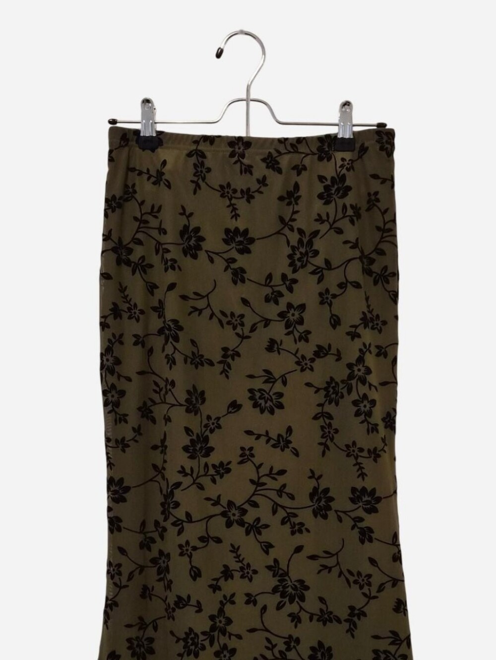 Shein olive green mesh skirt with black floral print
